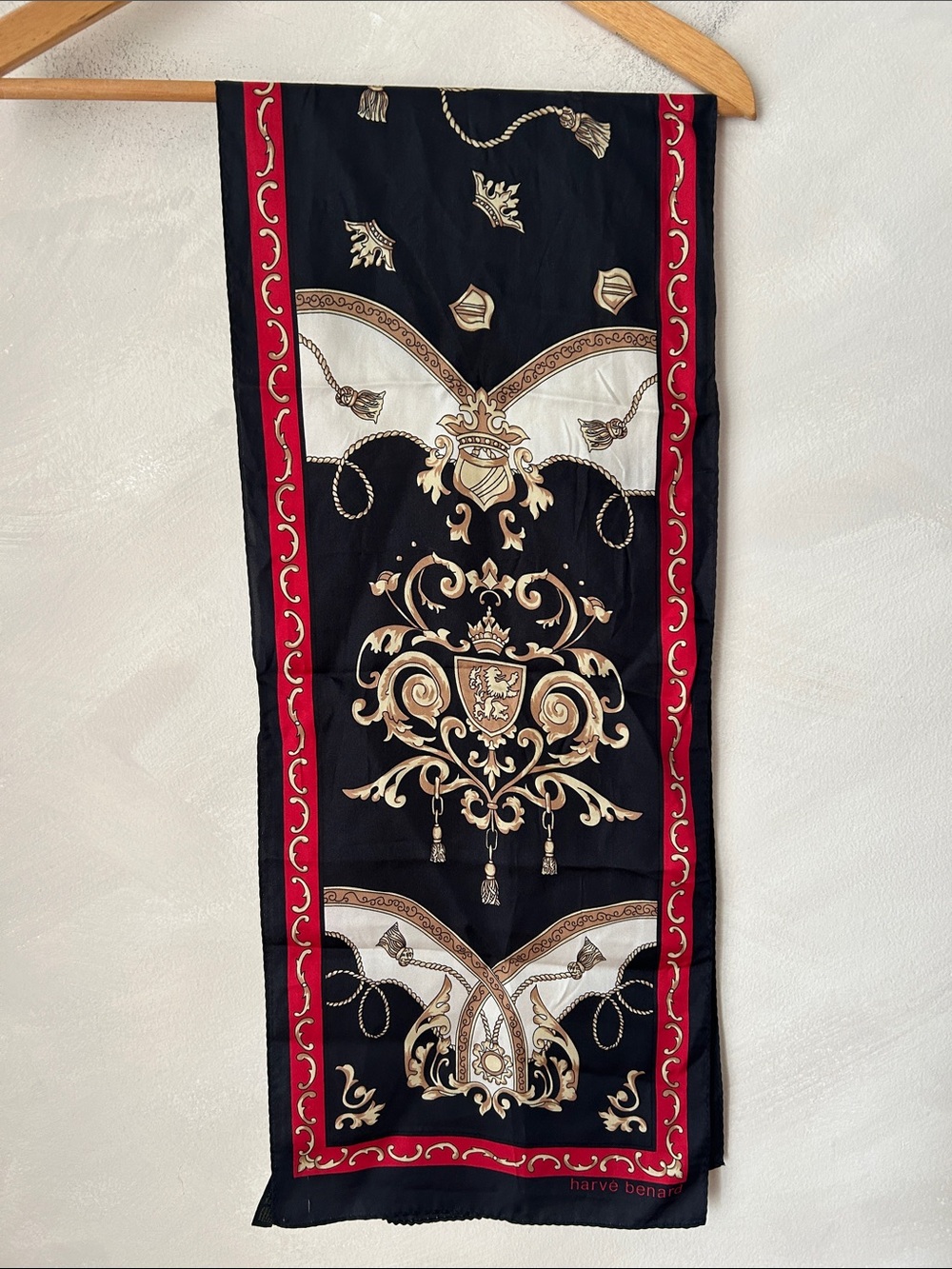 Vintage Harvé Benard 100% Silk Scarf Military Equestrian Rectangual